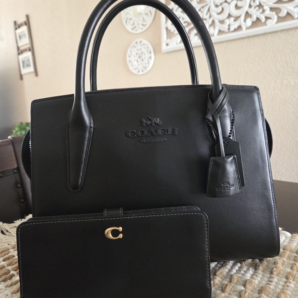 Coach Black Leather Satchel and Wallet